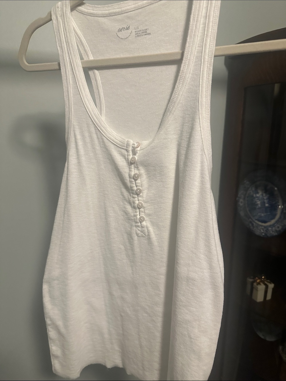 aerie White Ribbed Button-Front Tank